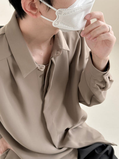 Zhou Solid Smart Office Long Sleeve Shirt-korean-fashion-Shirt-Zhou's Closet-OH Garments