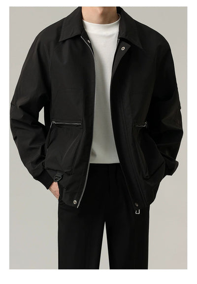 Zhou Solid Zipped Pocket Bomber Jacket-korean-fashion-Jacket-Zhou's Closet-OH Garments