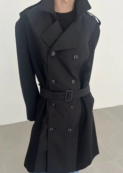 Zhou Spliced Double Breast Trench Coat-korean-fashion-Long Coat-Zhou's Closet-OH Garments