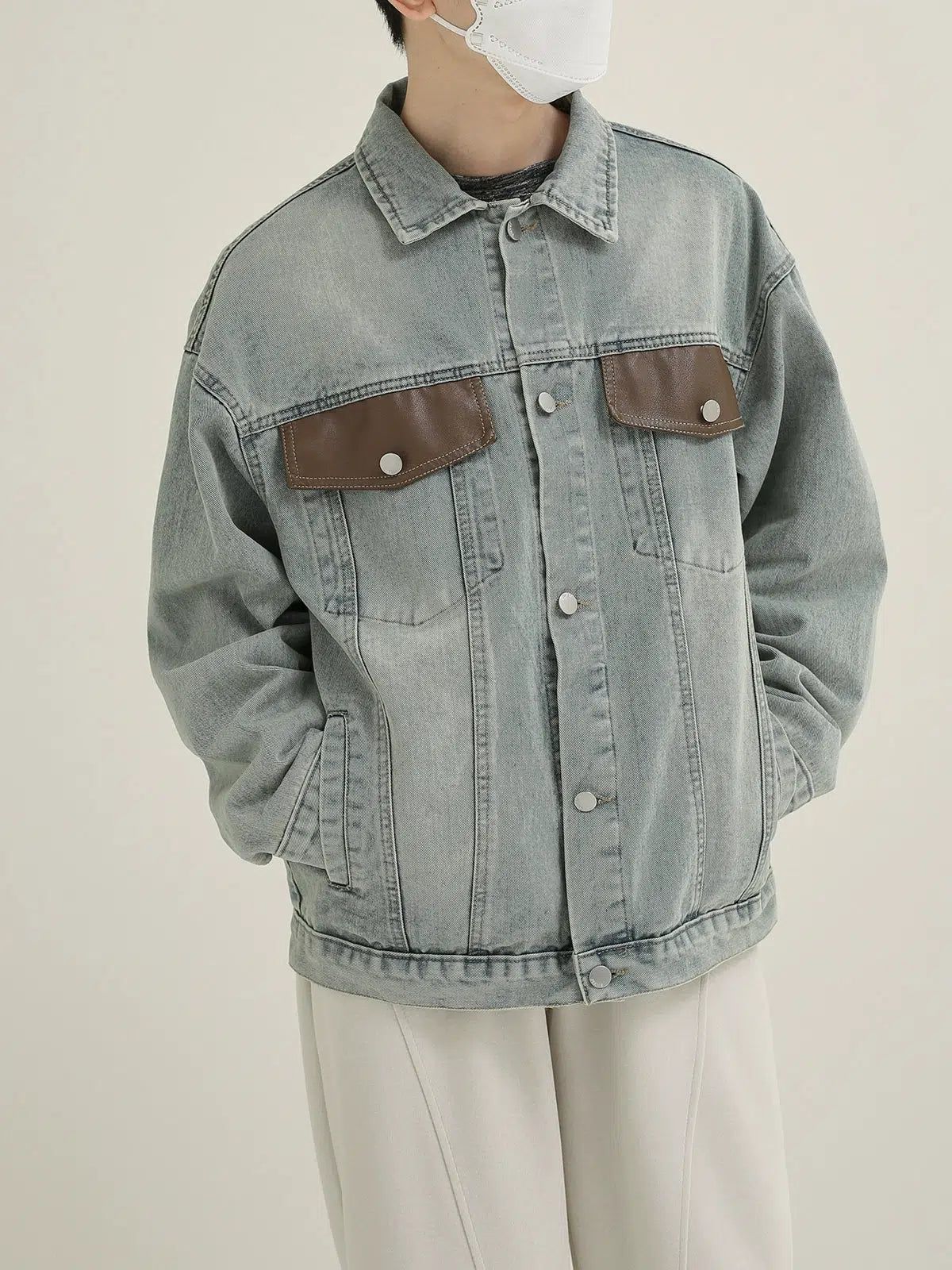 Zhou Spliced Pocket Denim Jacket-korean-fashion-Jacket-Zhou's Closet-OH Garments