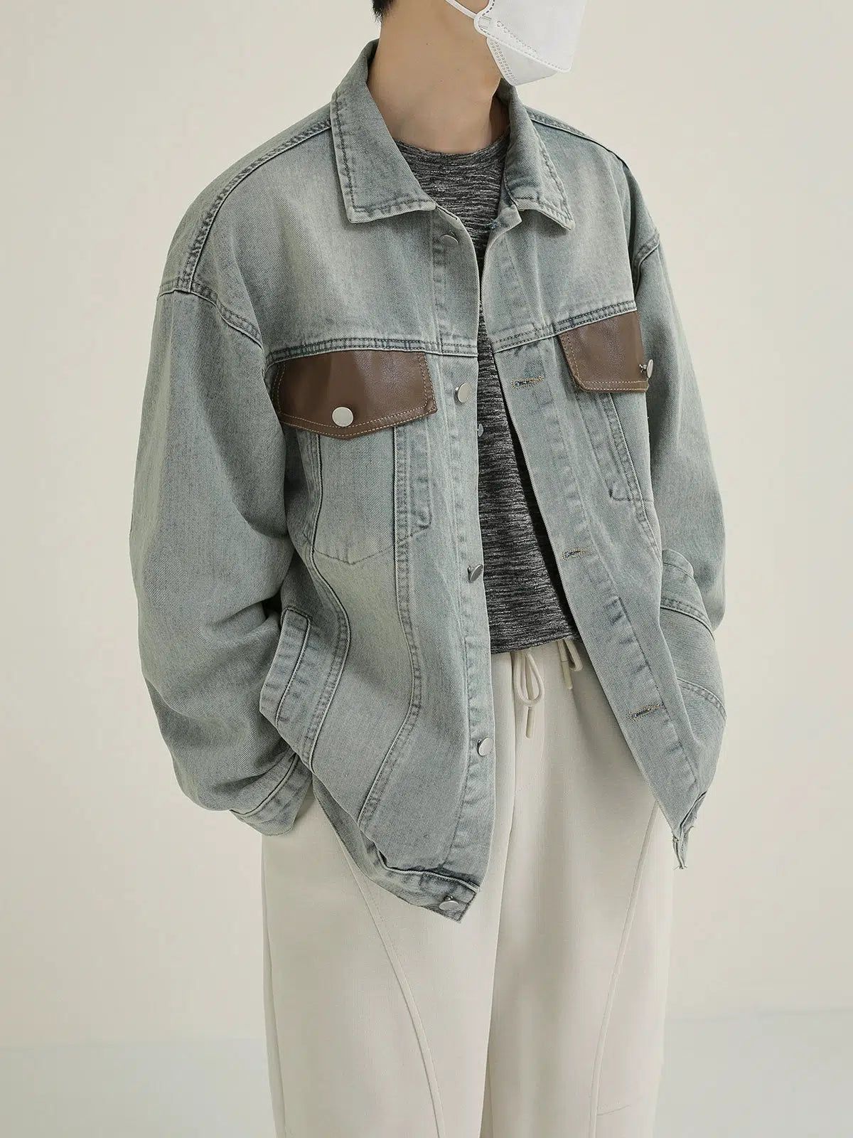 Zhou Spliced Pocket Denim Jacket-korean-fashion-Jacket-Zhou's Closet-OH Garments