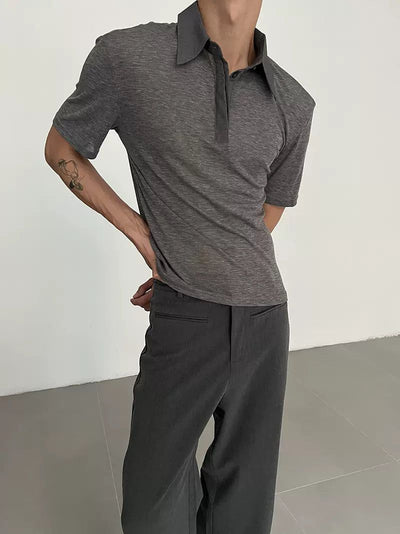 Zhou Spliced Relaxed Fit Polo-korean-fashion-Polo-Zhou's Closet-OH Garments