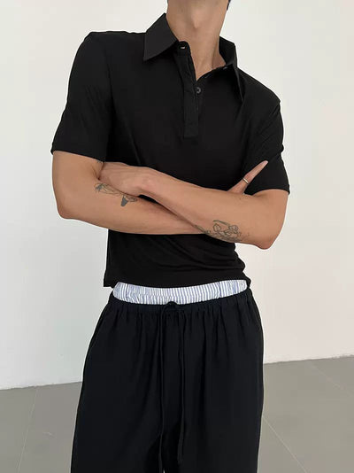 Zhou Spliced Relaxed Fit Polo-korean-fashion-Polo-Zhou's Closet-OH Garments