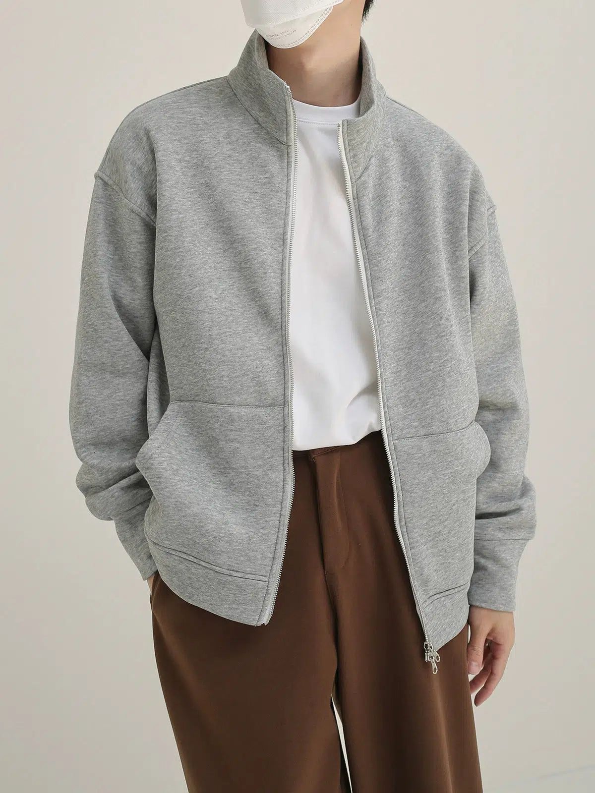 Zhou Stand Collar Atheleisure Jacket-korean-fashion-Jacket-Zhou's Closet-OH Garments