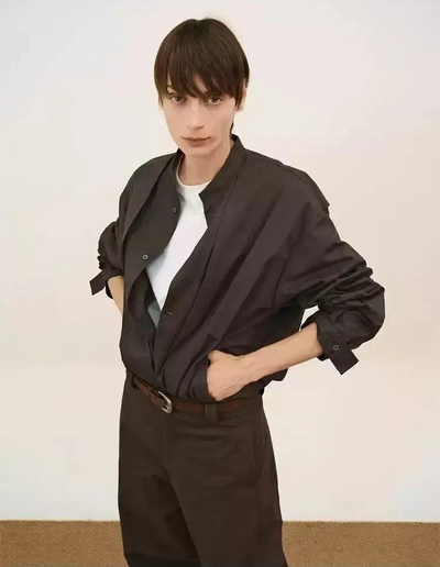 Zhou Stand Collar Buttoned Shirt-korean-fashion-Shirt-Zhou's Closet-OH Garments