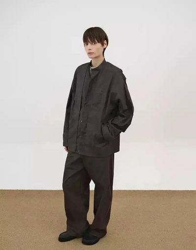 Zhou Stand Collar Buttoned Shirt-korean-fashion-Shirt-Zhou's Closet-OH Garments