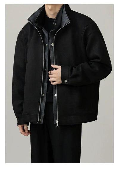 Zhou Stand Collar Layered Jacket-korean-fashion-Jacket-Zhou's Closet-OH Garments