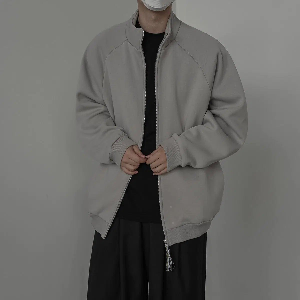 Zhou Stand Collar Plain Zip-Up Jacket-korean-fashion-Jacket-Zhou's Closet-OH Garments