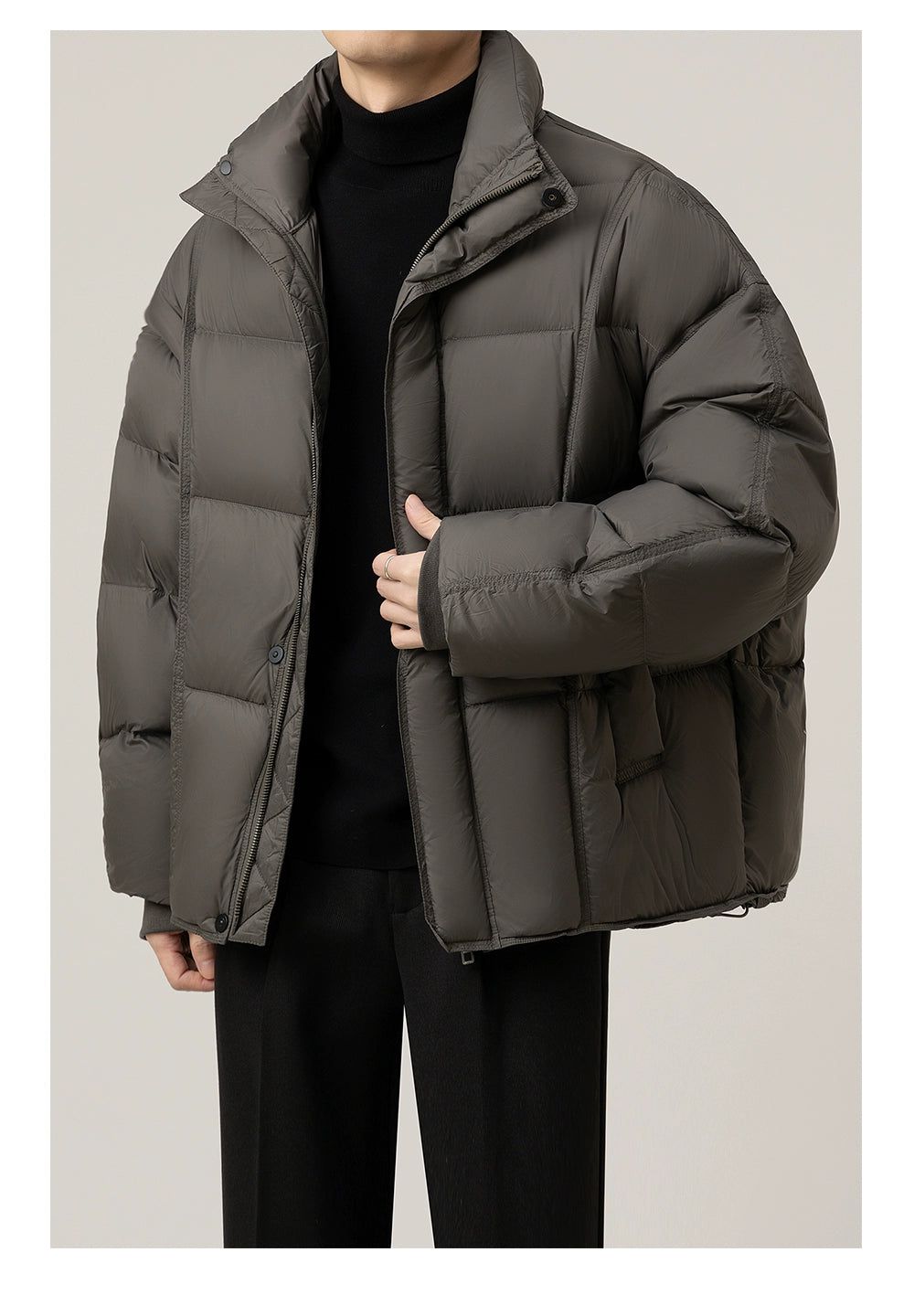 Zhou Stand Collar Quilted Puffer Jacket-korean-fashion-Jacket-Zhou's Closet-OH Garments