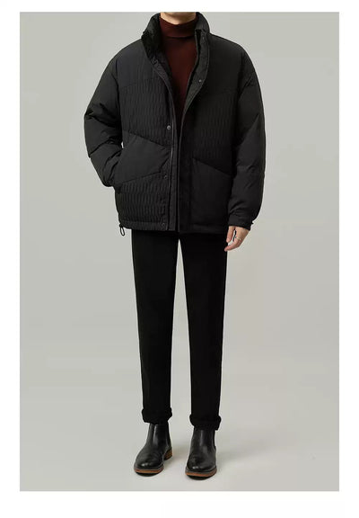 Zhou Stand Collar Textured Contrast Down Jacket-korean-fashion-Jacket-Zhou's Closet-OH Garments