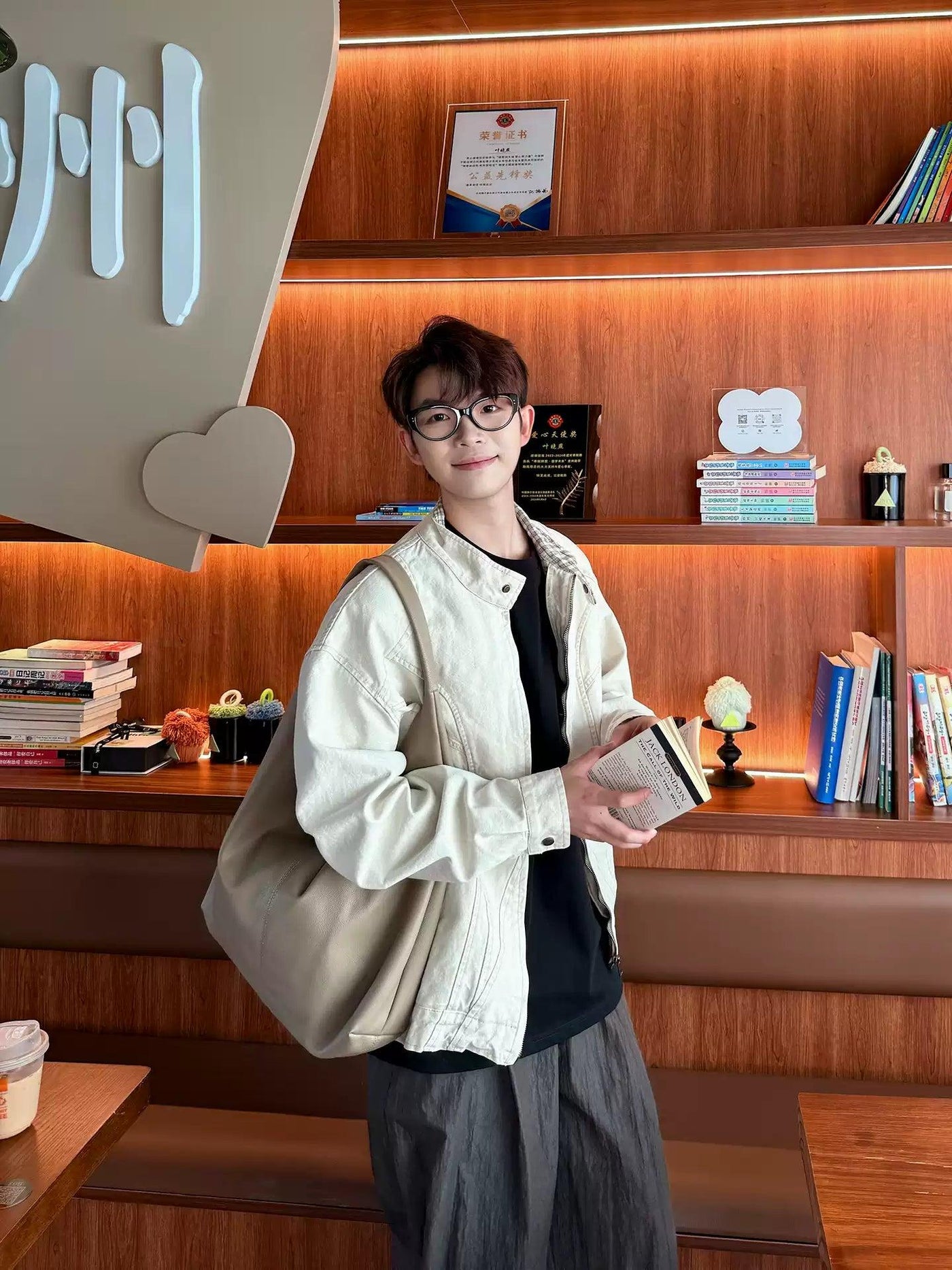 Zhou Stand Collar Washed Denim Jacket-korean-fashion-Jacket-Zhou's Closet-OH Garments