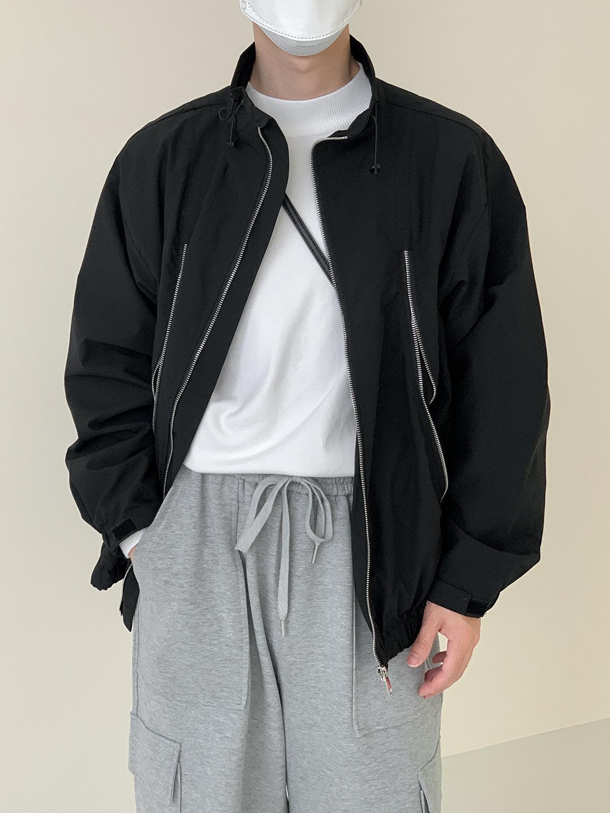 Zhou Stand Collar Zip Detail Windbreaker Jacket-korean-fashion-Jacket-Zhou's Closet-OH Garments