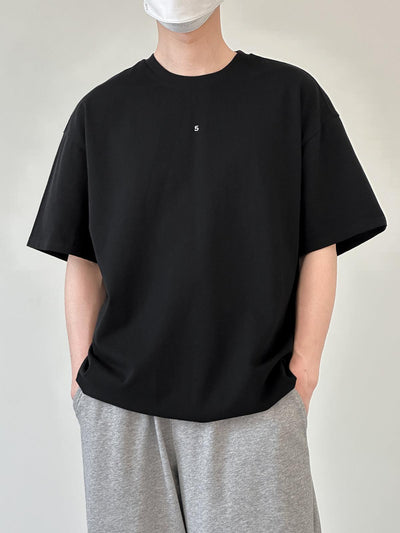 Zhou Stitched Number 5 Minimal Detail T-Shirt-korean-fashion-T-Shirt-Zhou's Closet-OH Garments
