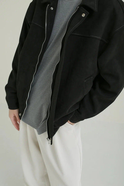 Zhou Stitched Suede Textured Jacket-korean-fashion-Jacket-Zhou's Closet-OH Garments