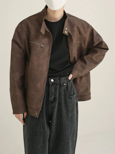 Zhou Strap Collar Faux Leather Jacket-korean-fashion-Jacket-Zhou's Closet-OH Garments