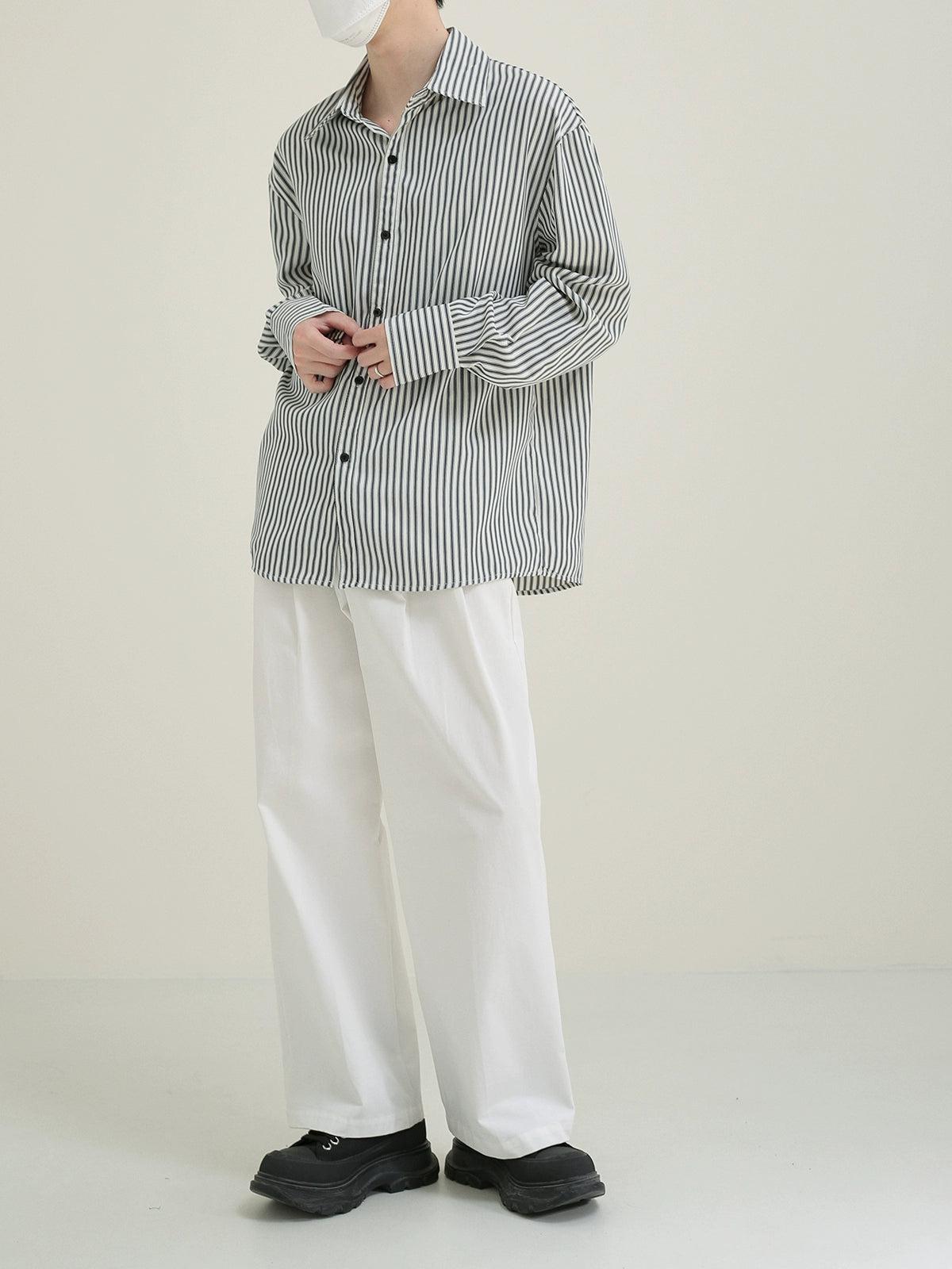 Zhou Striped and Buttoned Shirt-korean-fashion-Shirt-Zhou's Closet-OH Garments