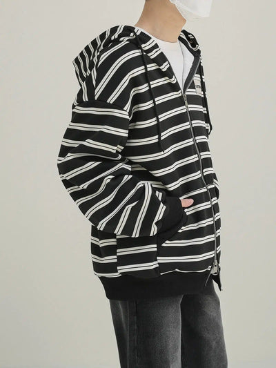 Zhou Striped and Hooded Jacket-korean-fashion-Jacket-Zhou's Closet-OH Garments