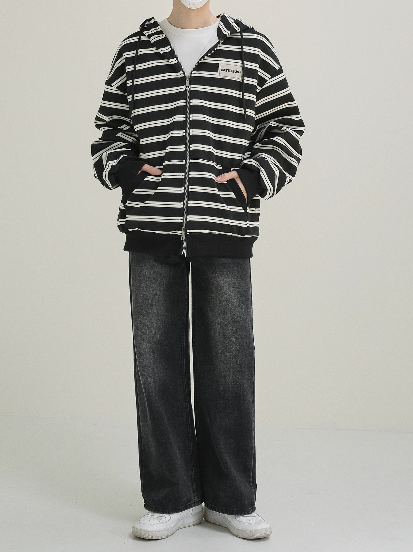 Zhou Striped and Hooded Jacket-korean-fashion-Jacket-Zhou's Closet-OH Garments