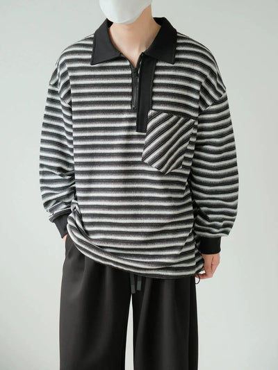 Zhou Striped Collared Half-Zip-korean-fashion-Half-Zip-Zhou's Closet-OH Garments