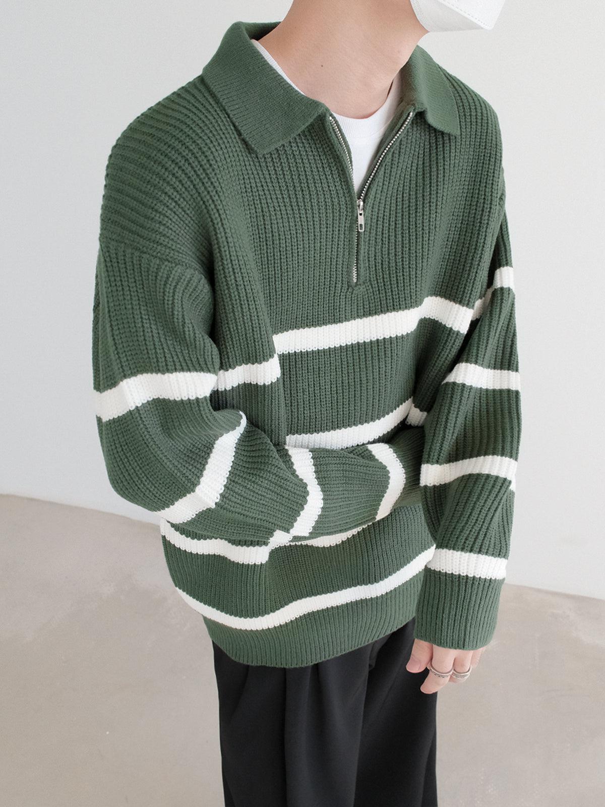 Zhou Striped Half-Zip Sweater-korean-fashion-Sweater-Zhou's Closet-OH Garments