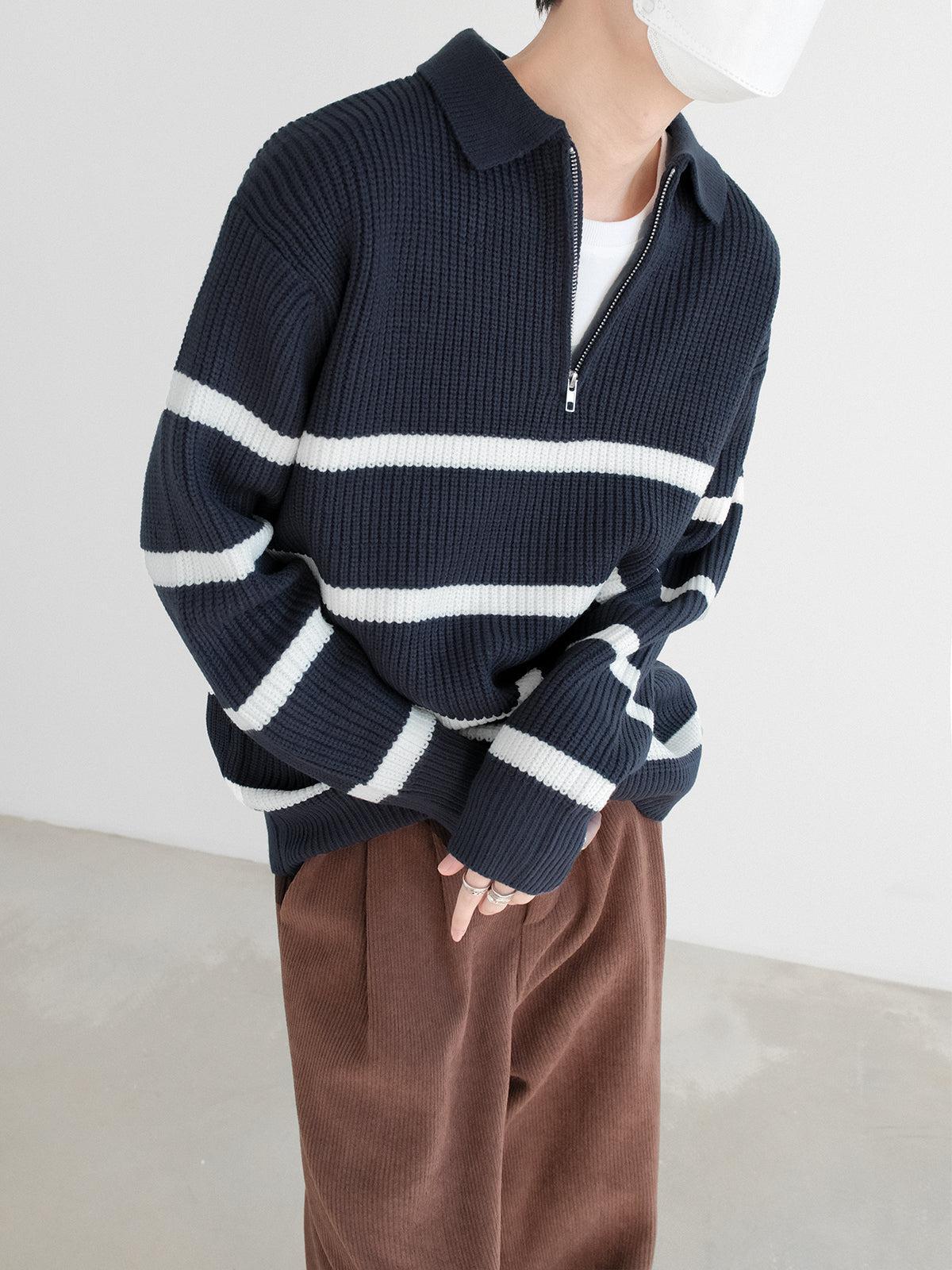 Zhou Striped Half-Zip Sweater-korean-fashion-Sweater-Zhou's Closet-OH Garments