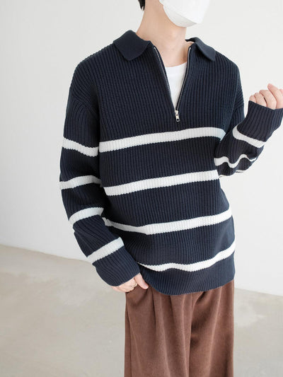 Zhou Striped Half-Zip Sweater-korean-fashion-Sweater-Zhou's Closet-OH Garments