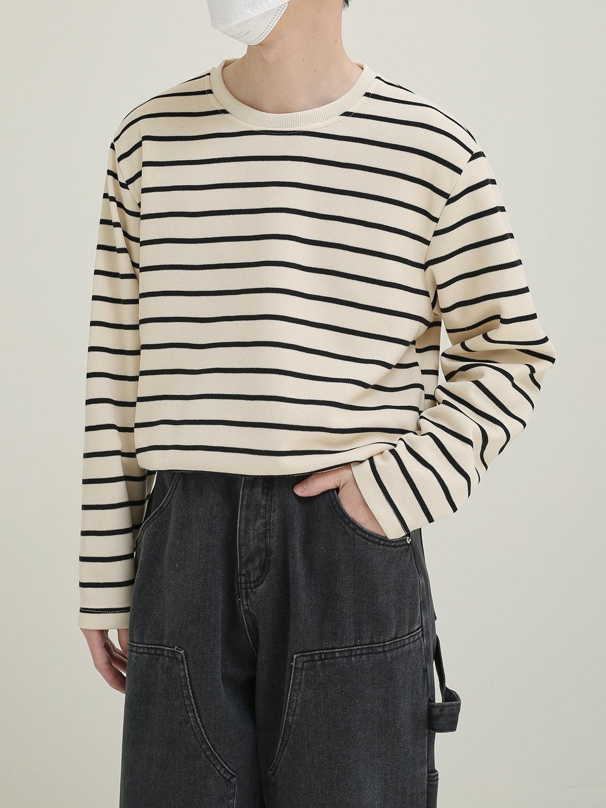 Zhou Striped Knit Long Sleeve T-Shirt-korean-fashion-T-Shirt-Zhou's Closet-OH Garments