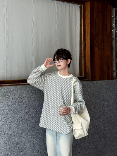 Zhou Striped Long Sleeve T-Shirt-korean-fashion-T-Shirt-Zhou's Closet-OH Garments