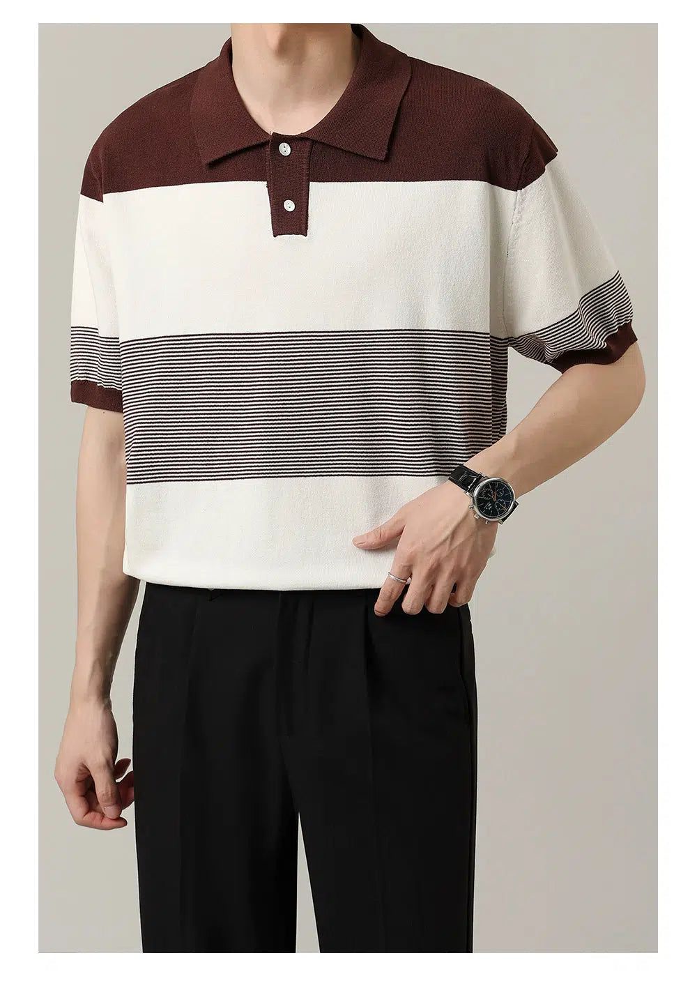 Zhou Striped Pattern Polo-korean-fashion-Polo-Zhou's Closet-OH Garments