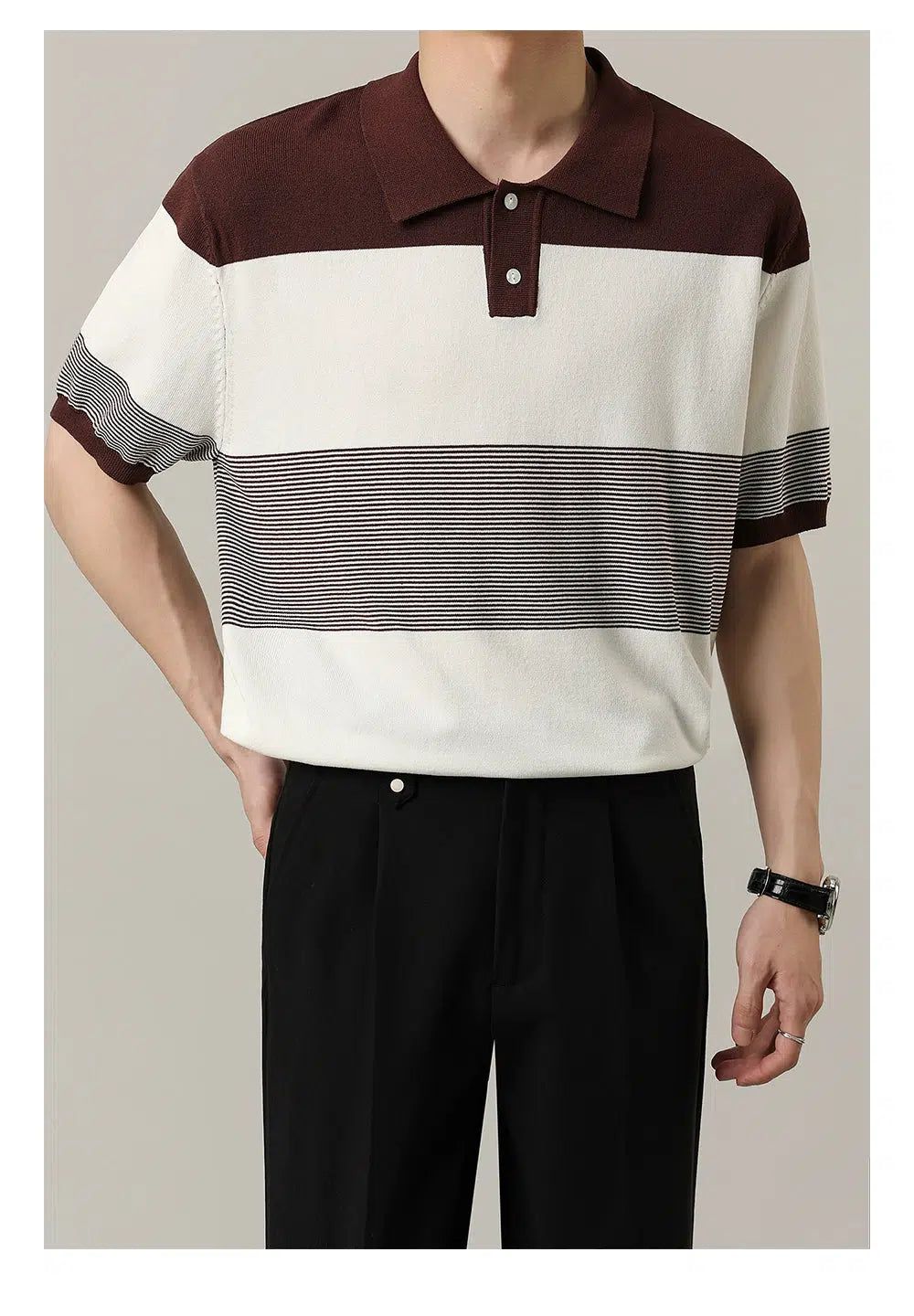 Zhou Striped Pattern Polo-korean-fashion-Polo-Zhou's Closet-OH Garments