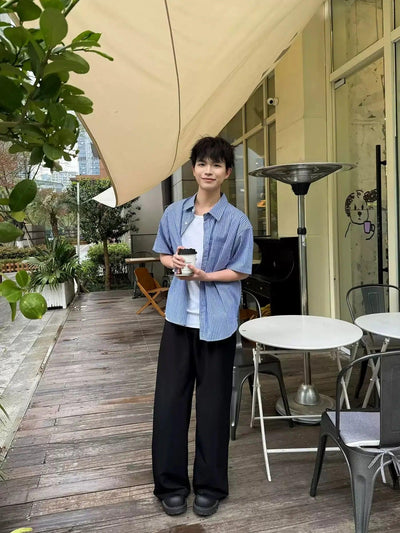 Zhou Striped Pocket Detail Shirt-korean-fashion-Shirt-Zhou's Closet-OH Garments