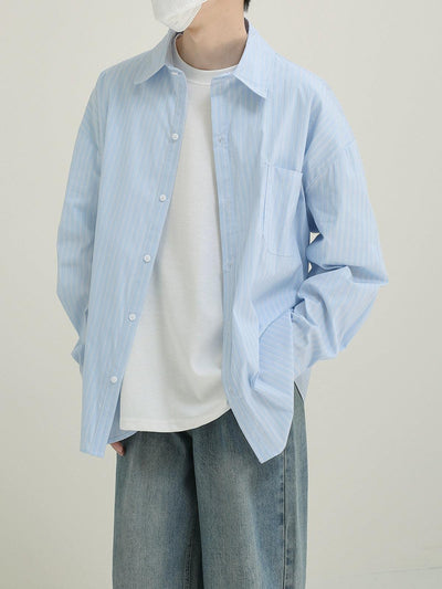 Zhou Striped Print Button Front Shirt-korean-fashion-Shirt-Zhou's Closet-OH Garments