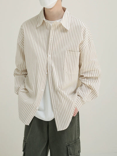 Zhou Striped Print Button Front Shirt-korean-fashion-Shirt-Zhou's Closet-OH Garments