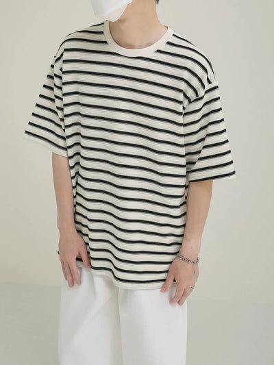 Zhou Striped Regular Fit T-Shirt-korean-fashion-T-Shirt-Zhou's Closet-OH Garments