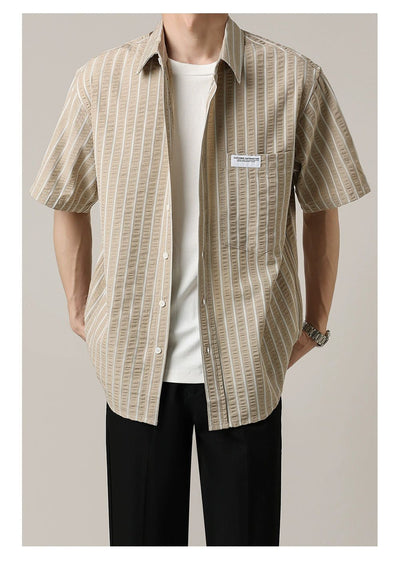 Zhou Striped Short Sleeve Shirt-korean-fashion-Shirt-Zhou's Closet-OH Garments