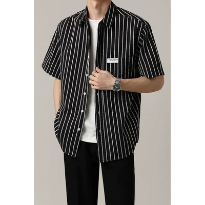 Zhou Striped Short Sleeve Shirt-korean-fashion-Shirt-Zhou's Closet-OH Garments