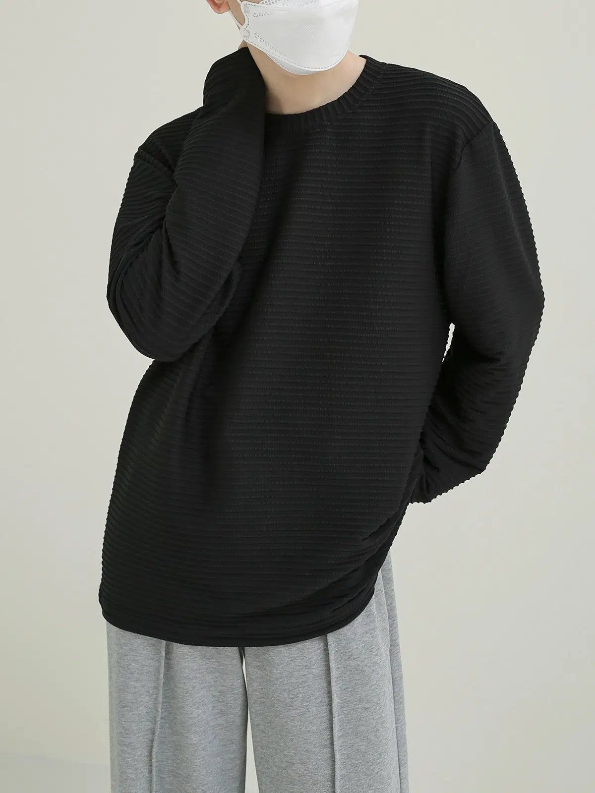 Zhou Striped Textured T-Shirt-korean-fashion-T-Shirt-Zhou's Closet-OH Garments
