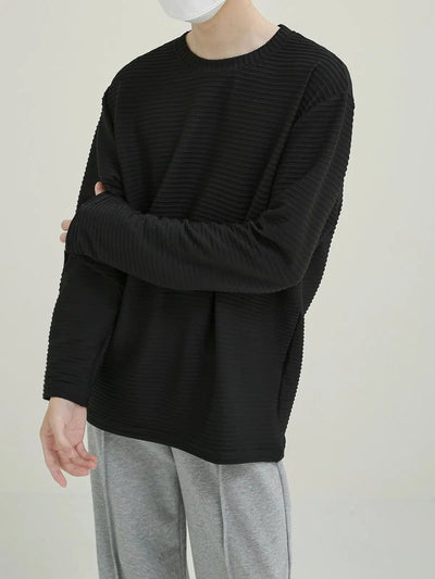 Zhou Striped Textured T-Shirt-korean-fashion-T-Shirt-Zhou's Closet-OH Garments