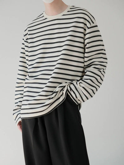 Zhou Striped Versatile Long Sleeve T-Shirt-korean-fashion-T-Shirt-Zhou's Closet-OH Garments