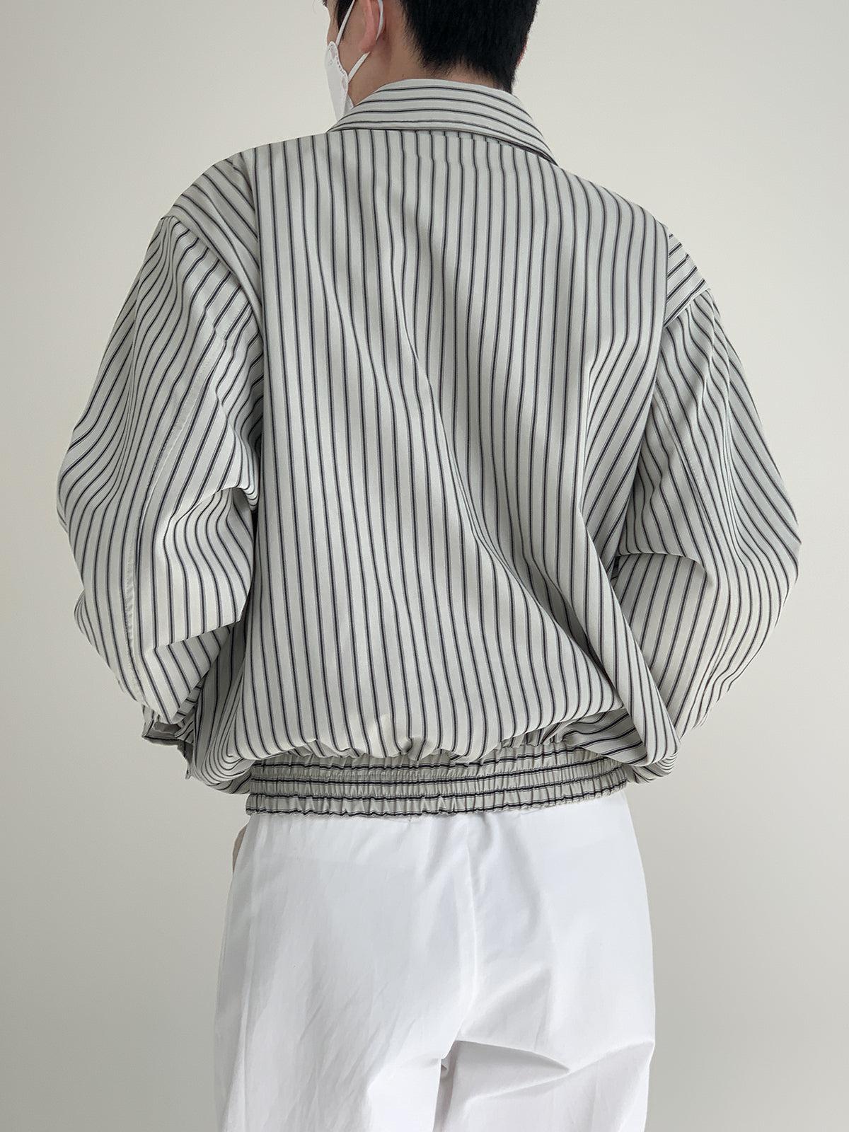 Zhou Stripes Ruched Hem Short Jacket-korean-fashion-Jacket-Zhou's Closet-OH Garments