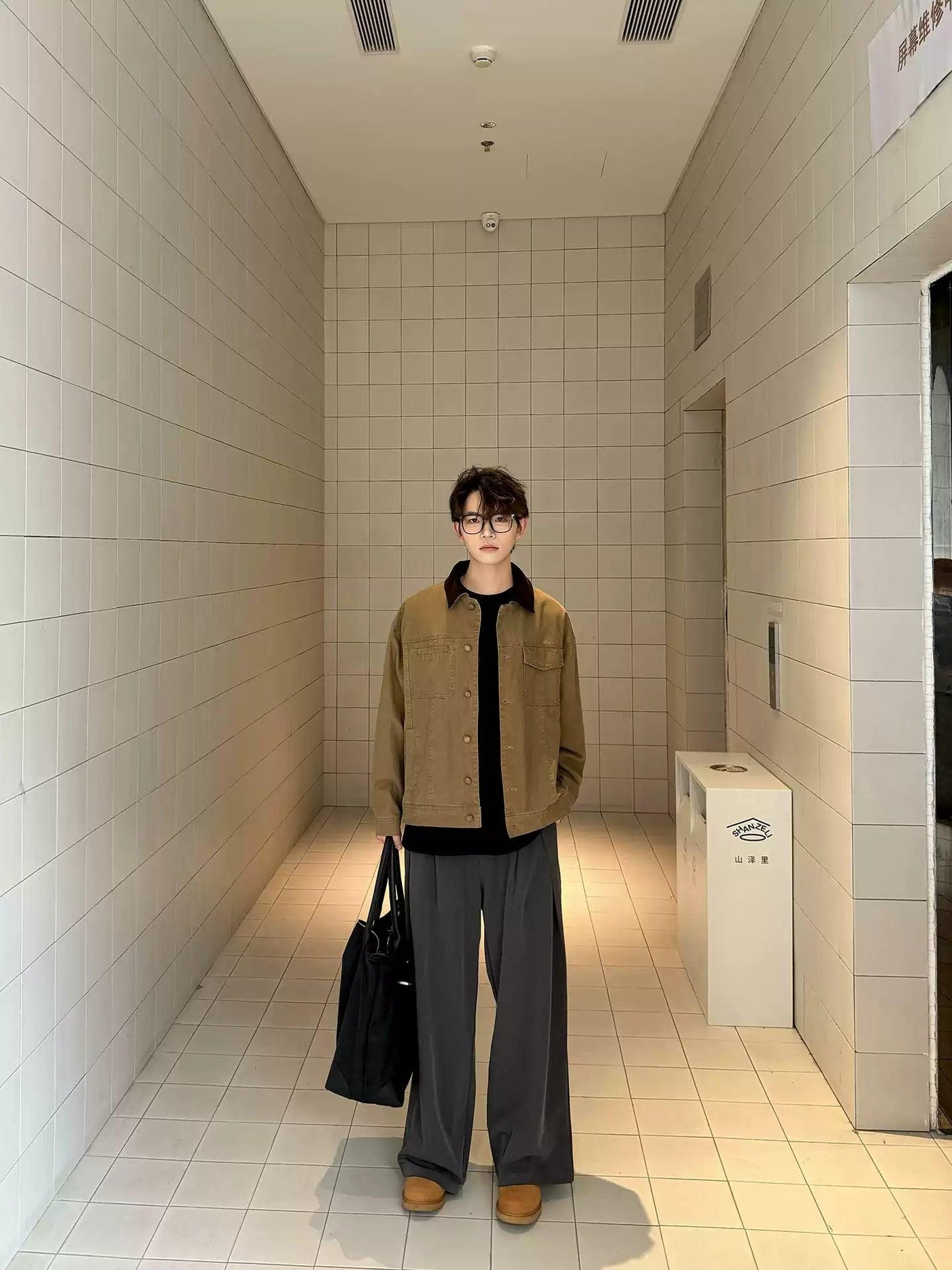 Zhou Structured Contrast Collared Denim Jacket-korean-fashion-Jacket-Zhou's Closet-OH Garments