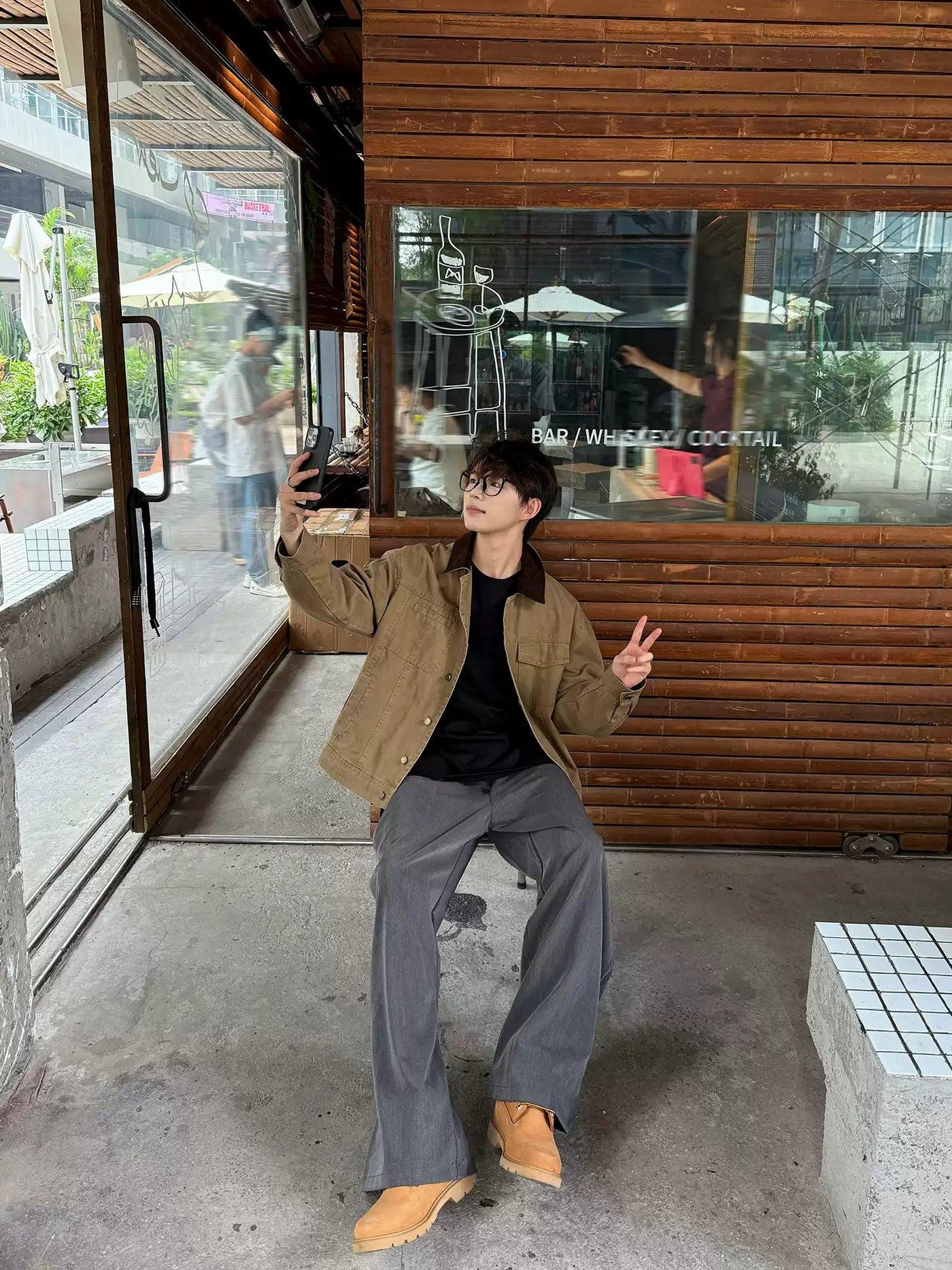 Zhou Structured Contrast Collared Denim Jacket-korean-fashion-Jacket-Zhou's Closet-OH Garments