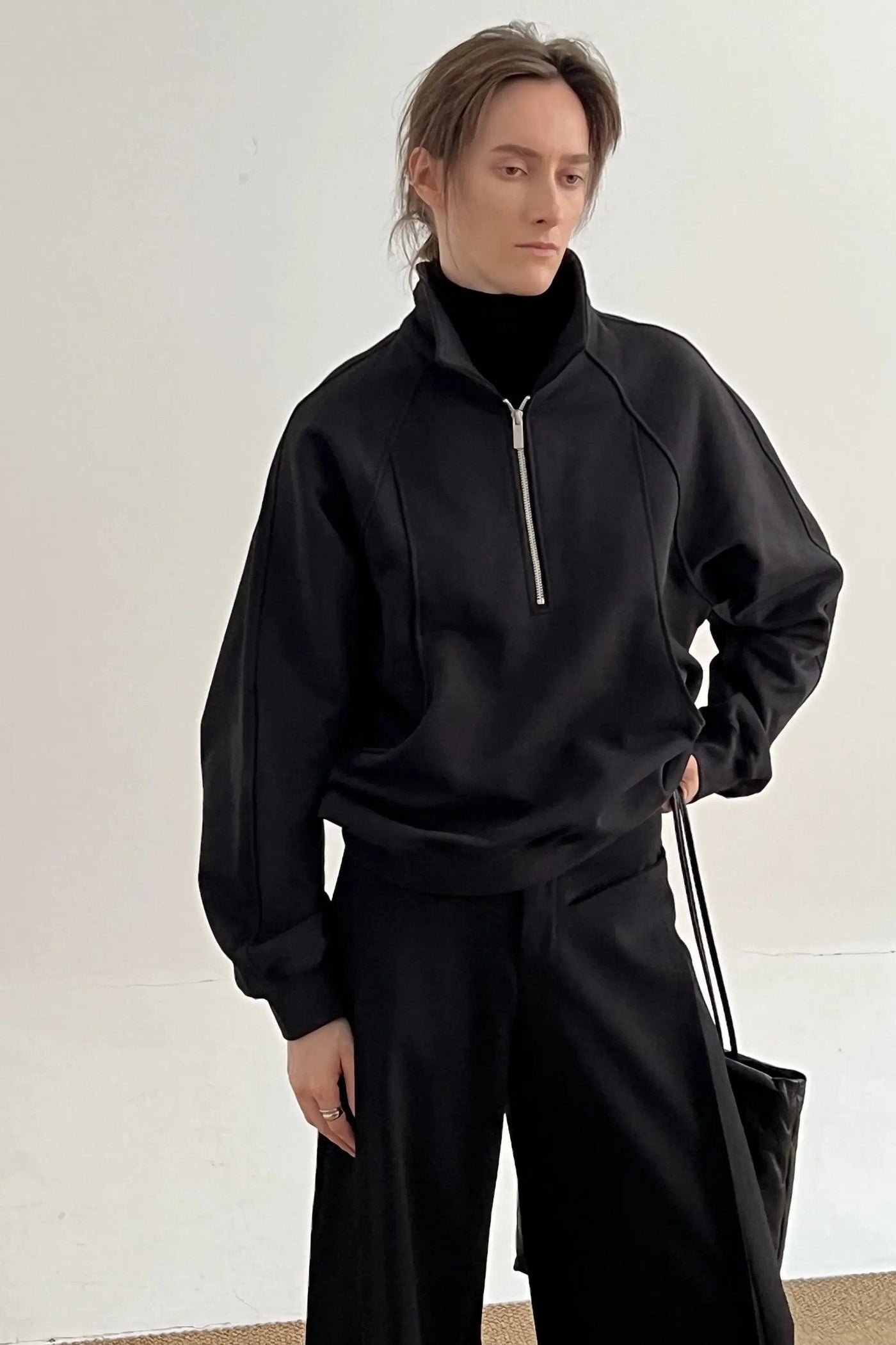 Zhou Structured Kangaroo Pockets Half-Zip-korean-fashion-Half-Zip-Zhou's Closet-OH Garments