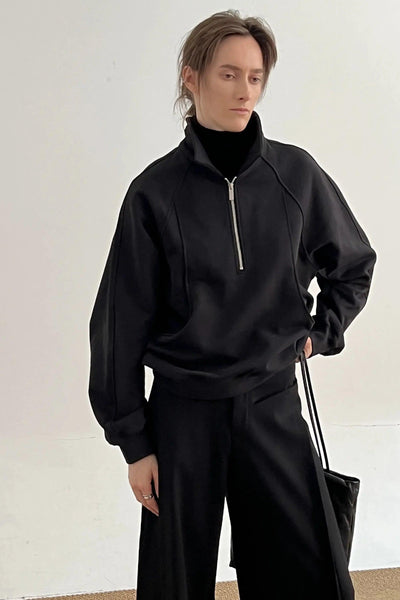 Zhou Structured Kangaroo Pockets Half-Zip-korean-fashion-Half-Zip-Zhou's Closet-OH Garments