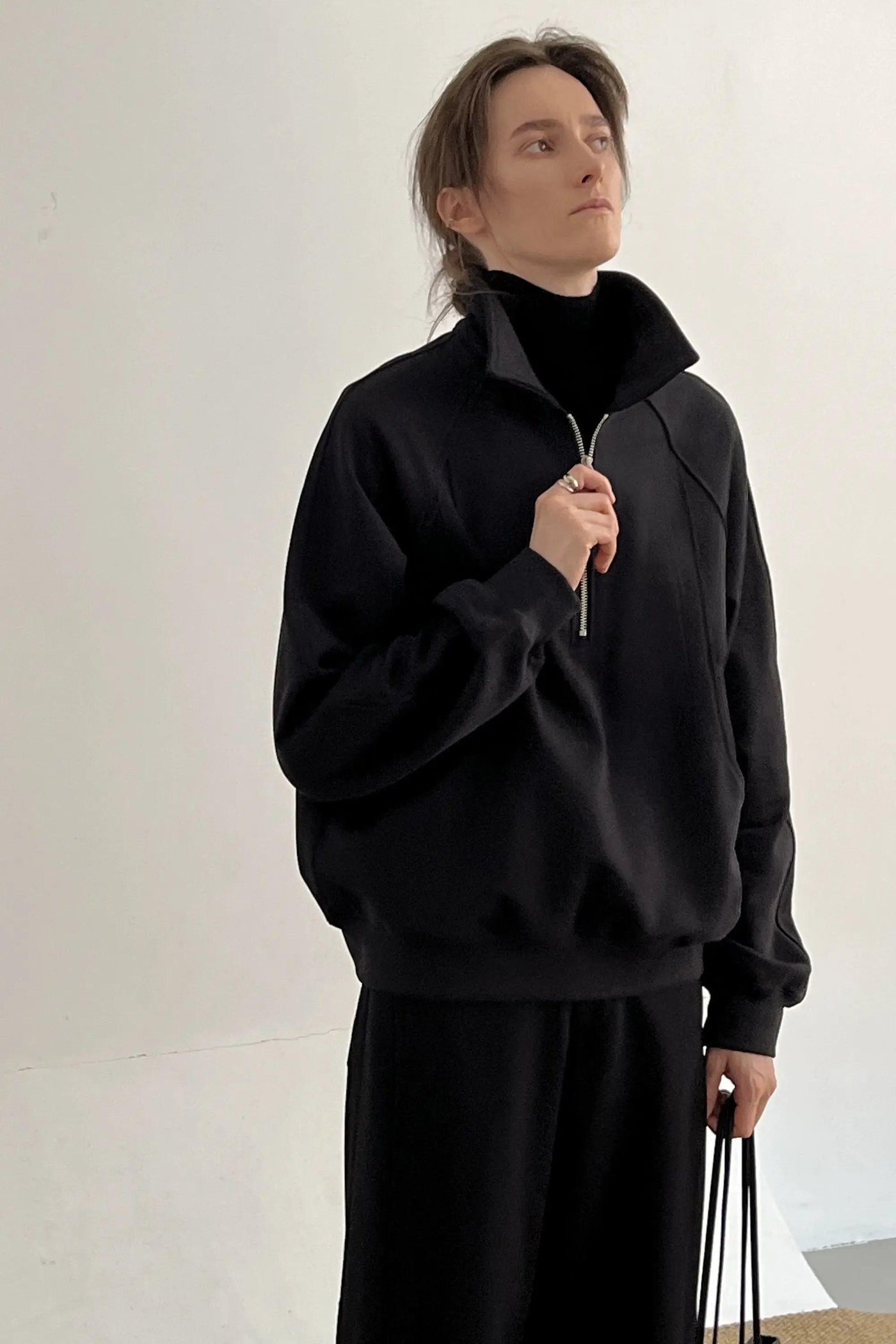 Zhou Structured Kangaroo Pockets Half-Zip-korean-fashion-Half-Zip-Zhou's Closet-OH Garments