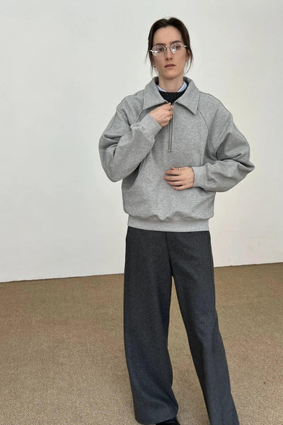 Zhou Structured Kangaroo Pockets Half-Zip-korean-fashion-Half-Zip-Zhou's Closet-OH Garments