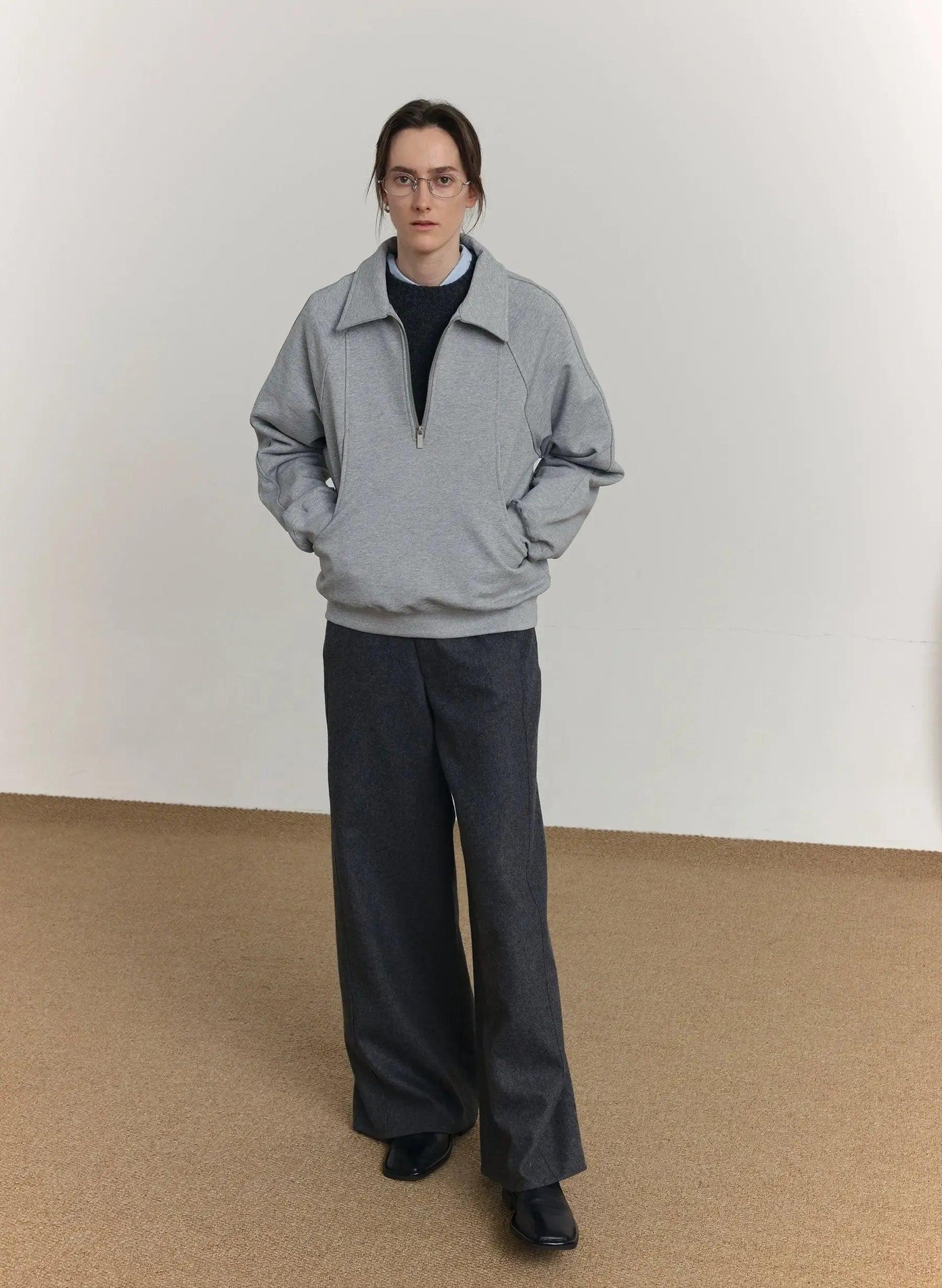 Zhou Structured Kangaroo Pockets Half-Zip-korean-fashion-Half-Zip-Zhou's Closet-OH Garments
