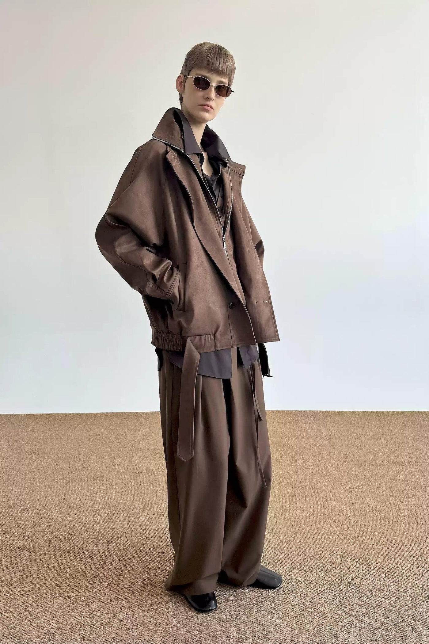 Zhou Structured Strapped Micro Suede Jacket-korean-fashion-Jacket-Zhou's Closet-OH Garments