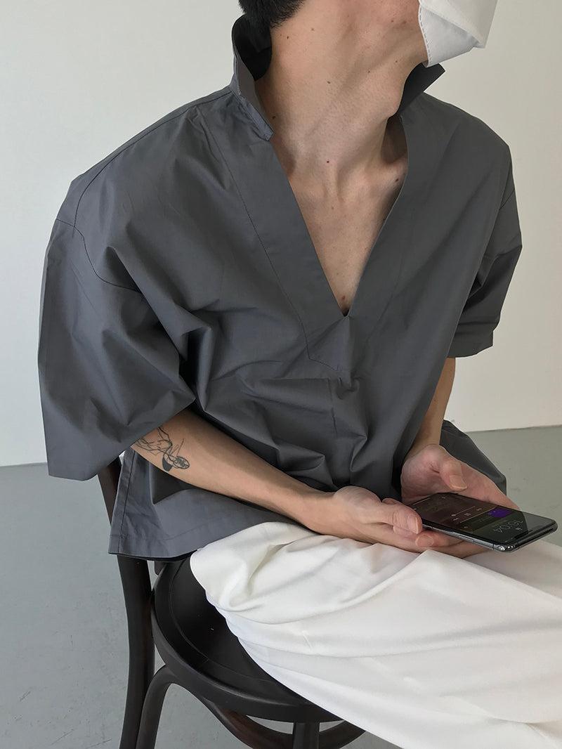 Zhou Structured V Neck Classic Shirt-korean-fashion-Shirt-Zhou's Closet-OH Garments
