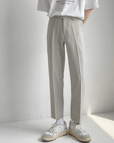 Zhou Subtle Pleats Slim Cut Trousers-korean-fashion-Trousers-Zhou's Closet-OH Garments